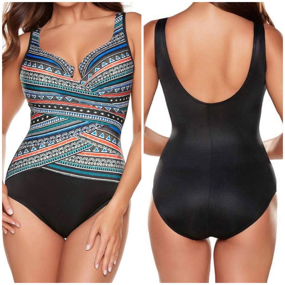 Miraclesuit NWT Layered Escape One Piece Swimsuit Size 8 Underwire Bra Slimming
